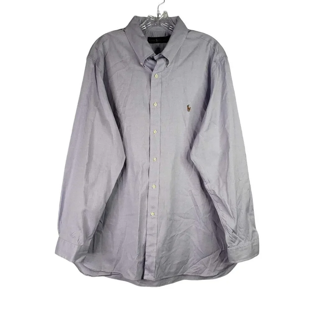Polo Ralph Lauren Shirt Oxford Mens XL 17.5 Solid Blue LS Button Down